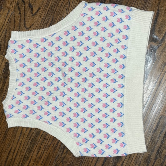 Stradivarius Tulip Sweater Vest Made in Spain Sz Small Cotton CottageCore - Picture 4 of 7